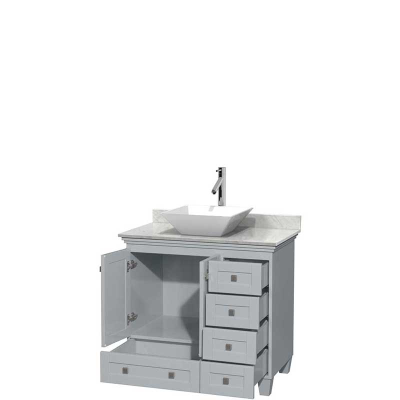 Acclaim 36" Single Bathroom Vanity in Oyster Gray, White Carrera Marble Countertop, Pyra White Porcelain Sink and No Mirror 2