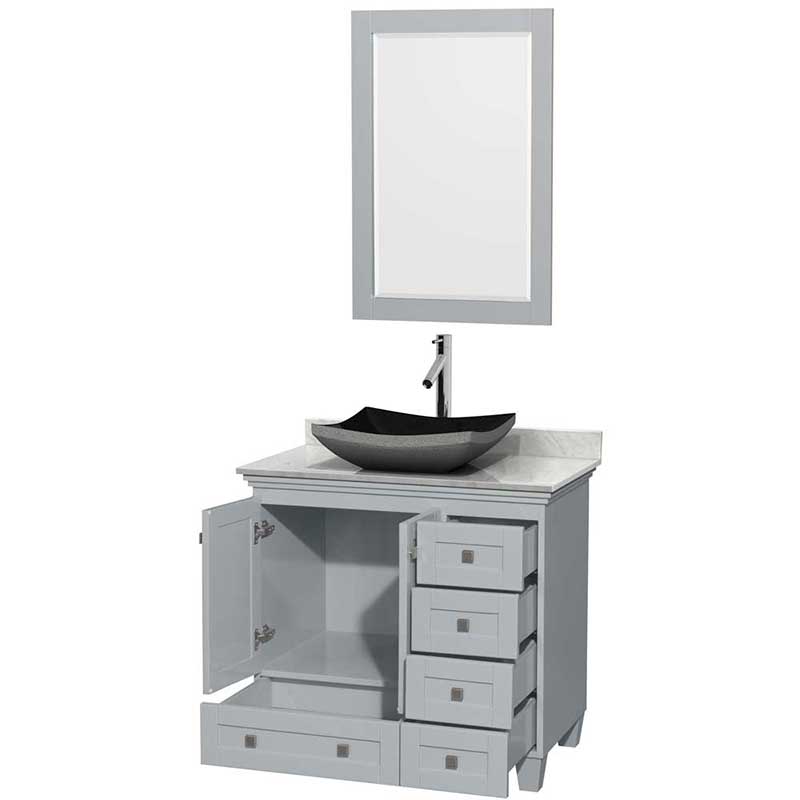 Acclaim 36" Single Bathroom Vanity in Oyster Gray, White Carrera Marble Countertop, Altair Black Granite Sink and 24" Mirror 2