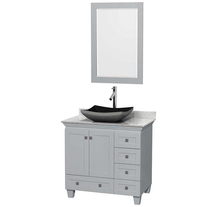 Acclaim 36" Single Bathroom Vanity in Oyster Gray, White Carrera Marble Countertop, Altair Black Granite Sink and 24" Mirror