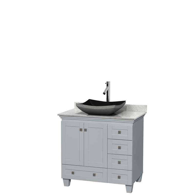 Acclaim 36" Single Bathroom Vanity in Oyster Gray, White Carrera Marble Countertop, Altair Black Granite Sink and No Mirror