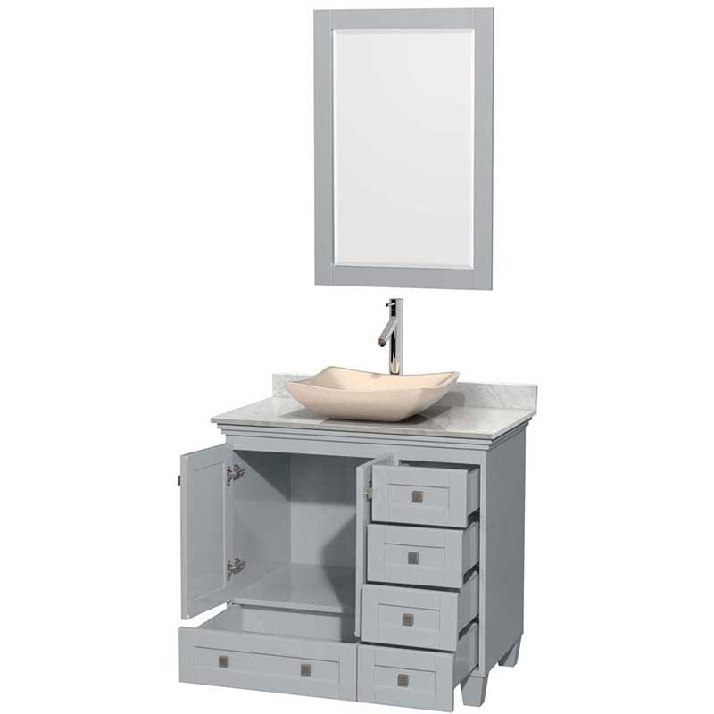 Acclaim 36" Single Bathroom Vanity in Oyster Gray, White Carrera Marble Countertop, Avalon Ivory Marble Sink and 24" Mirror 2