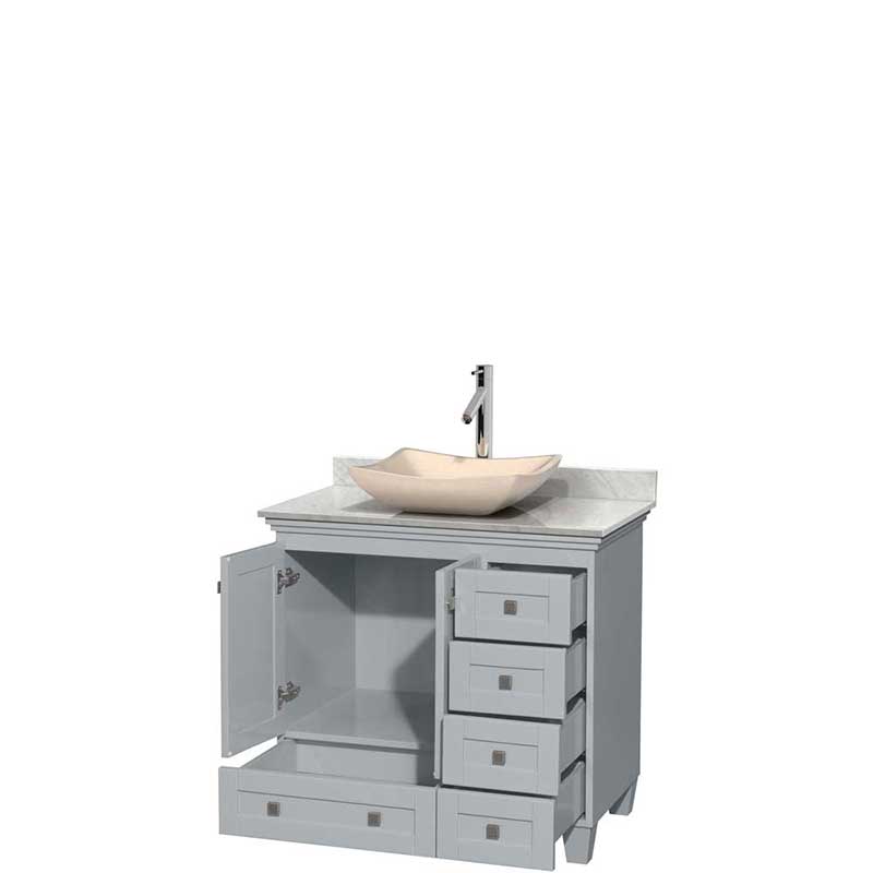 Acclaim 36" Single Bathroom Vanity in Oyster Gray, White Carrera Marble Countertop, Avalon Ivory Marble Sink and No Mirror 2