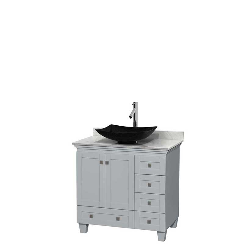 Acclaim 36" Single Bathroom Vanity in Oyster Gray, White Carrera Marble Countertop, Arista Black Granite Sink and No Mirror