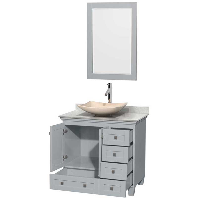 Acclaim 36" Single Bathroom Vanity in Oyster Gray, White Carrera Marble Countertop, Arista Ivory Marble Sink and 24" Mirror 2