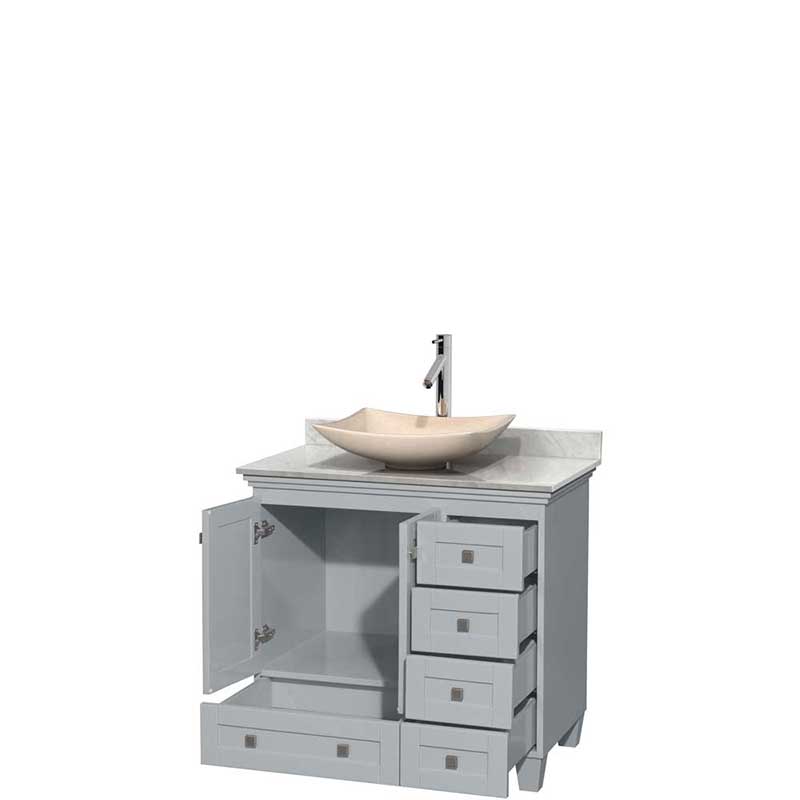 Acclaim 36" Single Bathroom Vanity in Oyster Gray, White Carrera Marble Countertop, Arista Ivory Marble Sink and No Mirror 2