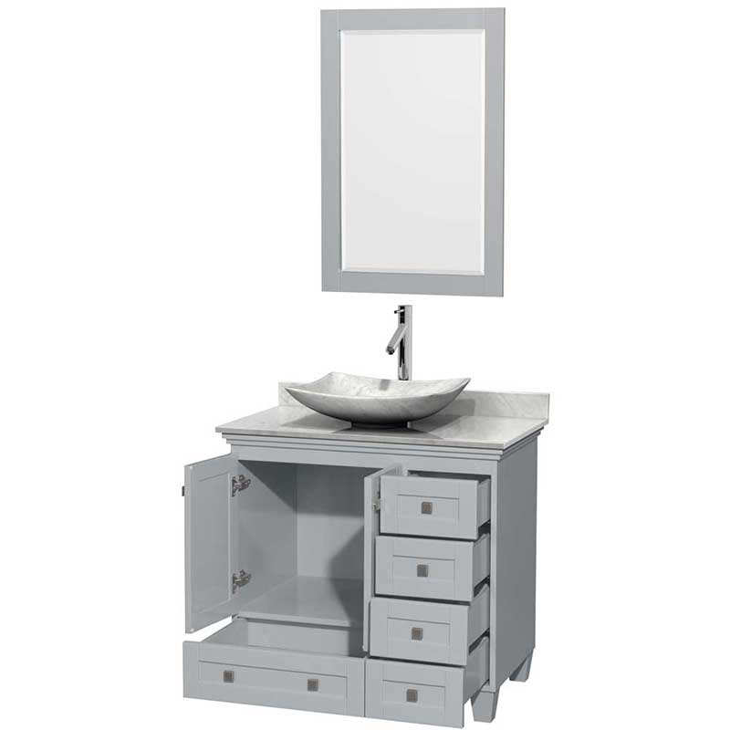 Acclaim 36" Single Bathroom Vanity in Oyster Gray, White Carrera Marble Countertop, Arista White Carrera Marble Sink and 24" Mirror 2