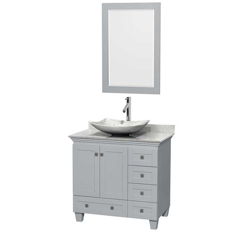 Acclaim 36" Single Bathroom Vanity in Oyster Gray, White Carrera Marble Countertop, Arista White Carrera Marble Sink and 24" Mirror