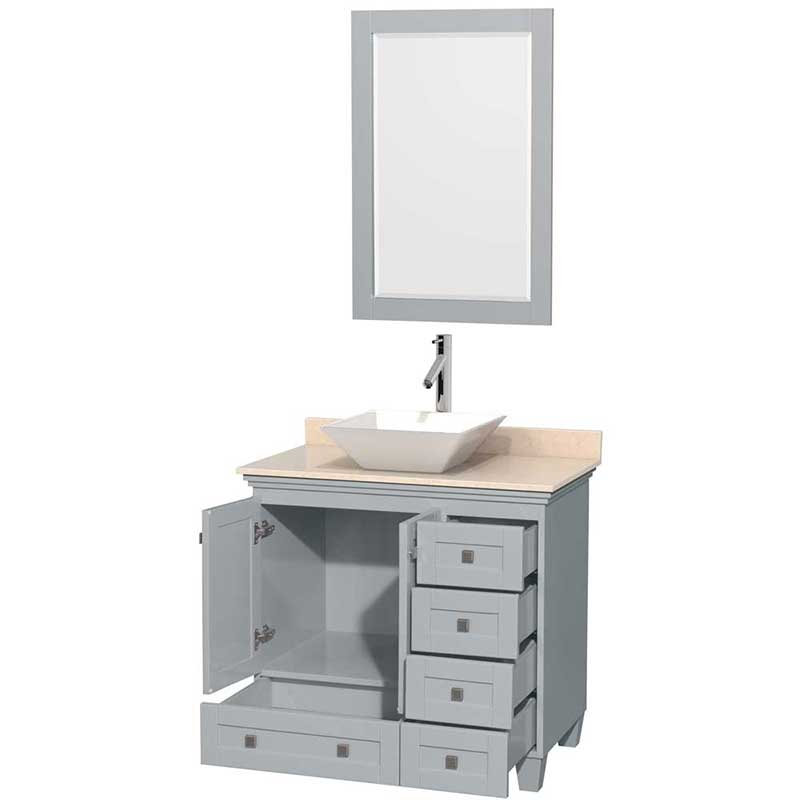 Acclaim 36" Single Bathroom Vanity in Oyster Gray, Ivory Marble Countertop, Pyra White Porcelain Sink and 24" Mirror 2