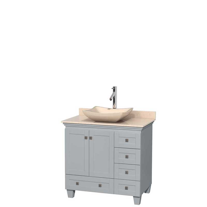 Acclaim 36" Single Bathroom Vanity in Oyster Gray, Ivory Marble Countertop, Avalon Ivory Marble Sink and No Mirror