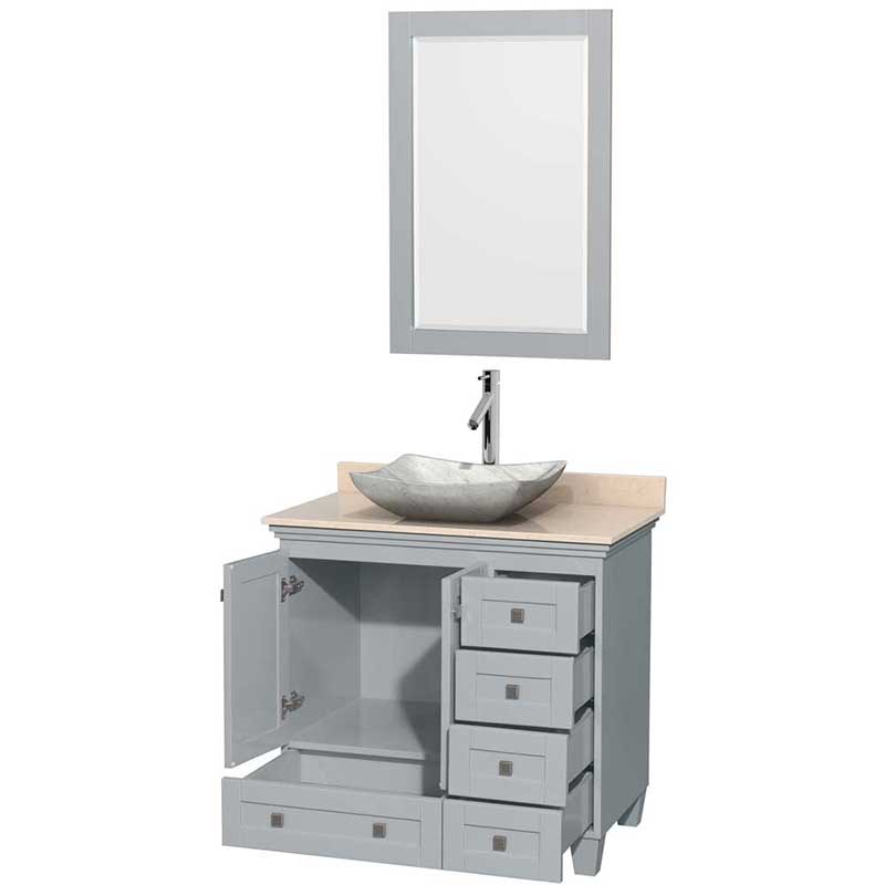Acclaim 36" Single Bathroom Vanity in Oyster Gray, Ivory Marble Countertop, Avalon White Carrera Marble Sink and 24" Mirror 2