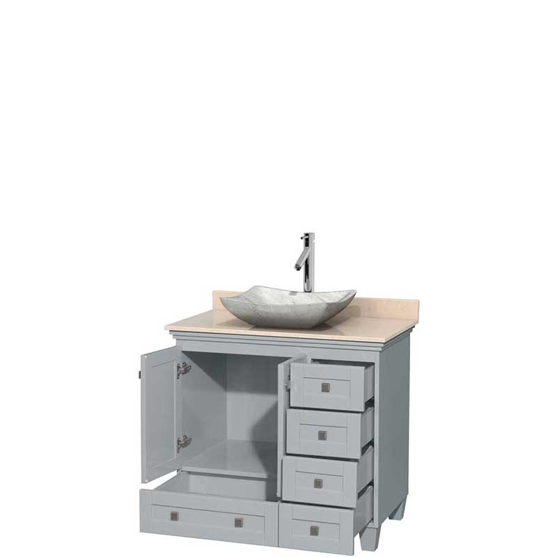 Acclaim 36" Single Bathroom Vanity in Oyster Gray, Ivory Marble Countertop, Avalon White Carrera Marble Sink and No Mirror 2