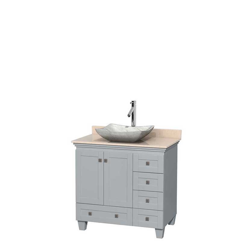 Acclaim 36" Single Bathroom Vanity in Oyster Gray, Ivory Marble Countertop, Avalon White Carrera Marble Sink and No Mirror