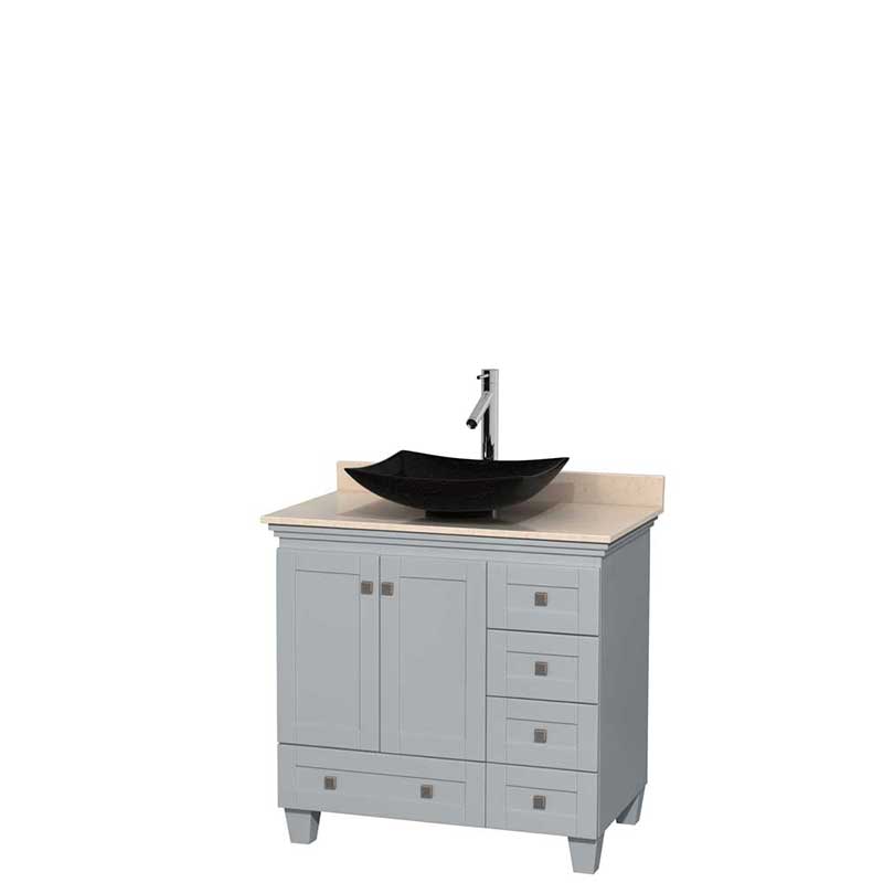 Acclaim 36" Single Bathroom Vanity in Oyster Gray, Ivory Marble Countertop, Arista Black Granite Sink and No Mirror