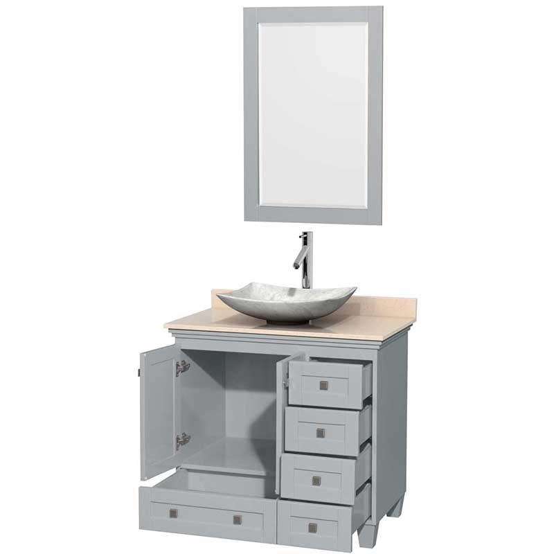 Acclaim 36" Single Bathroom Vanity in Oyster Gray, Ivory Marble Countertop, Arista White Carrera Marble Sink and 24" Mirror 2