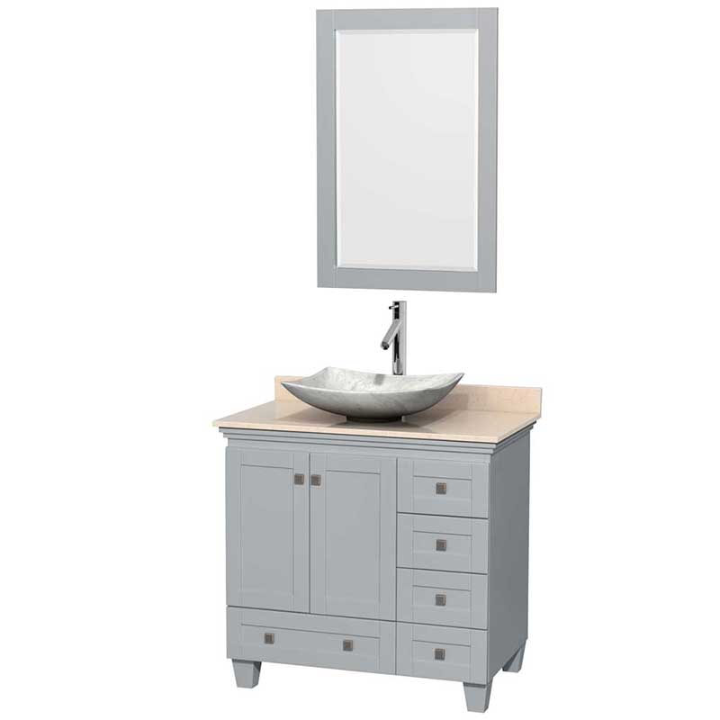 Acclaim 36" Single Bathroom Vanity in Oyster Gray, Ivory Marble Countertop, Arista White Carrera Marble Sink and 24" Mirror