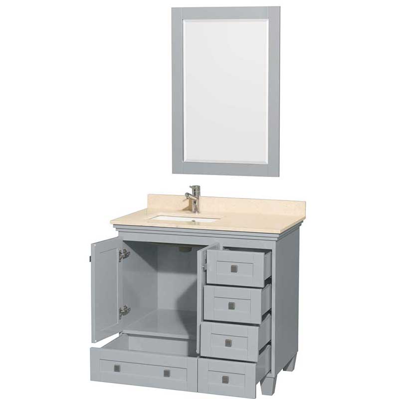 Acclaim 36" Single Bathroom Vanity in Oyster Gray, Ivory Marble Countertop, Undermount Square Sink and 24" Mirror 2
