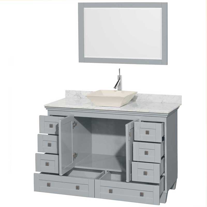 Acclaim 48" Single Bathroom Vanity in Oyster Gray, White Carrera Marble Countertop, Pyra Bone Porcelain Sink and 24" Mirror 2