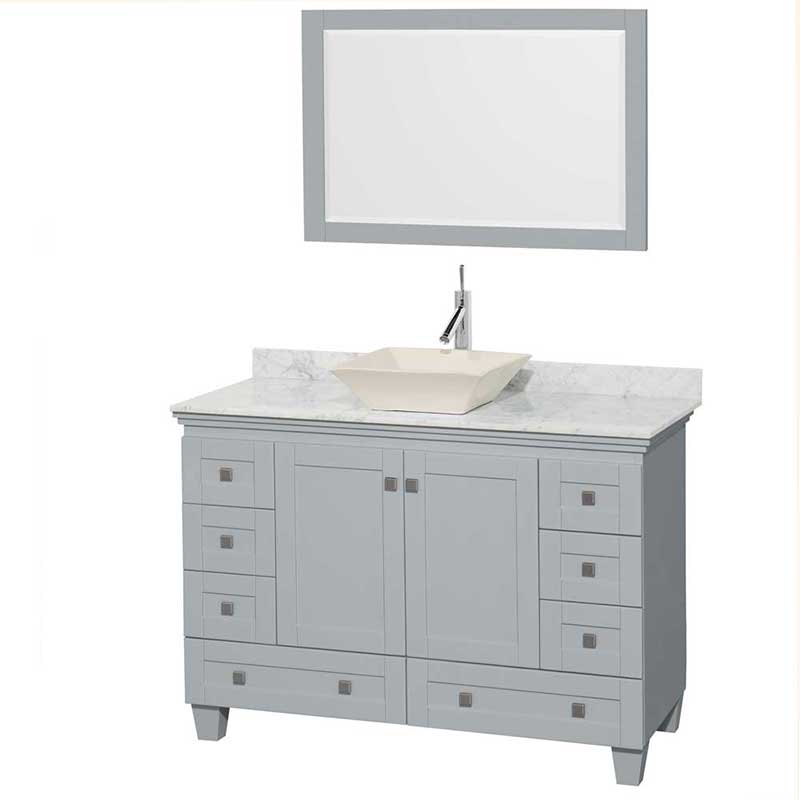 Acclaim 48" Single Bathroom Vanity in Oyster Gray, White Carrera Marble Countertop, Pyra Bone Porcelain Sink and 24" Mirror