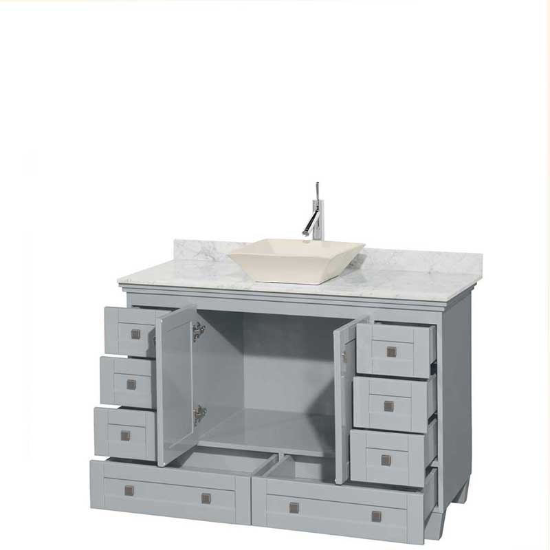 Acclaim 48" Single Bathroom Vanity in Oyster Gray, White Carrera Marble Countertop, Pyra Bone Porcelain Sink and No Mirror 2