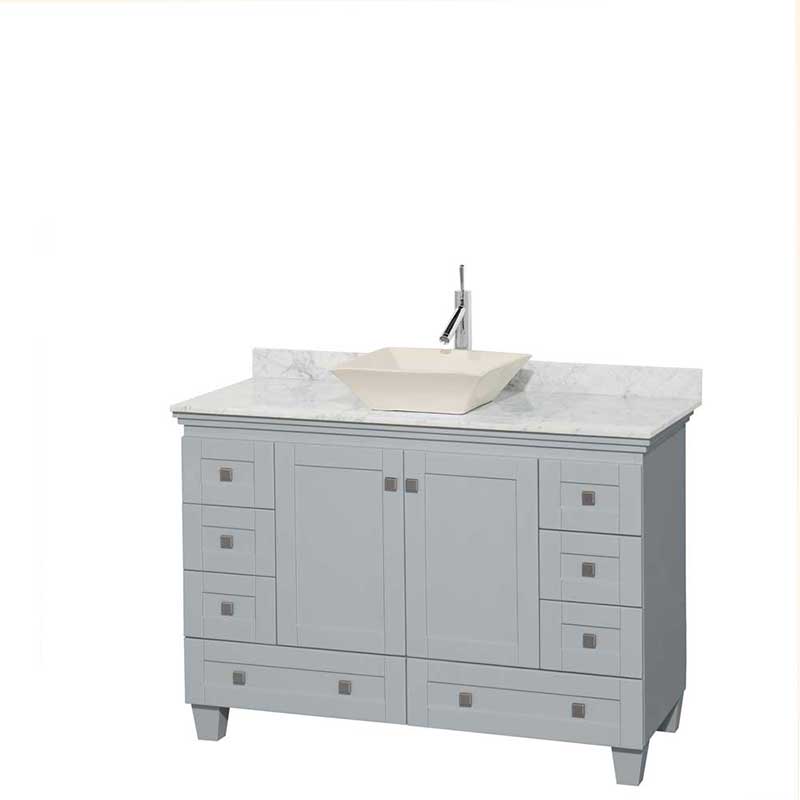 Acclaim 48" Single Bathroom Vanity in Oyster Gray, White Carrera Marble Countertop, Pyra Bone Porcelain Sink and No Mirror