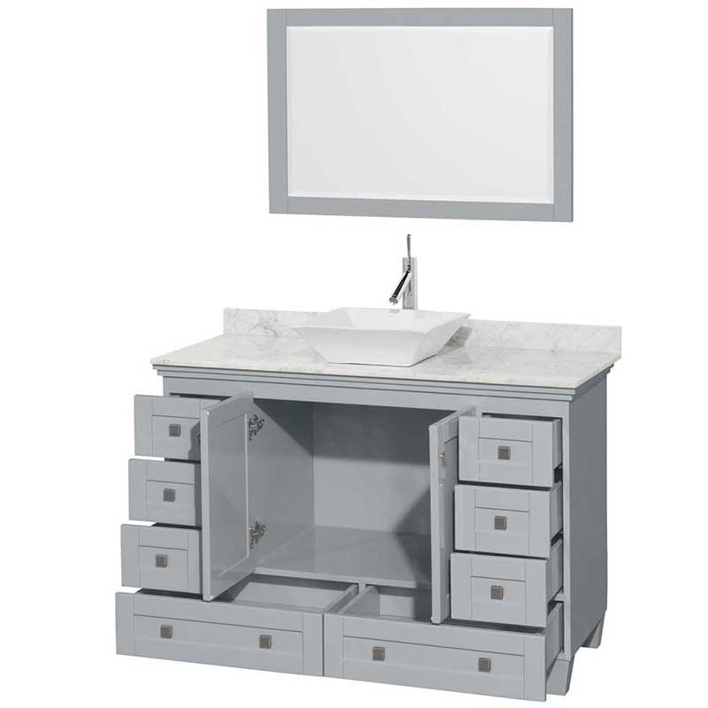 Acclaim 48" Single Bathroom Vanity in Oyster Gray, White Carrera Marble Countertop, Pyra White Porcelain Sink and 24" Mirror 2