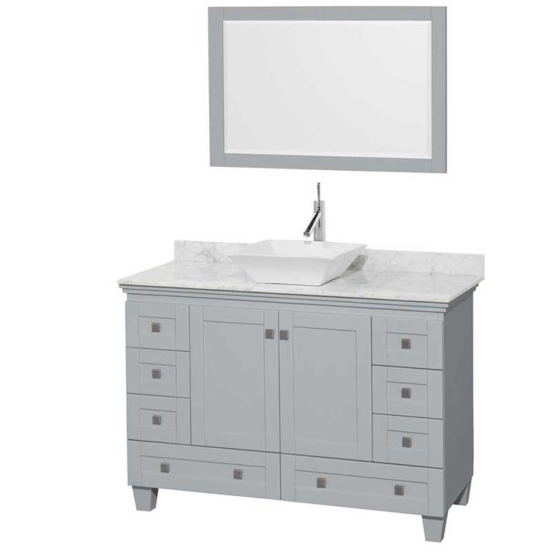 Acclaim 48" Single Bathroom Vanity in Oyster Gray, White Carrera Marble Countertop, Pyra White Porcelain Sink and 24" Mirror