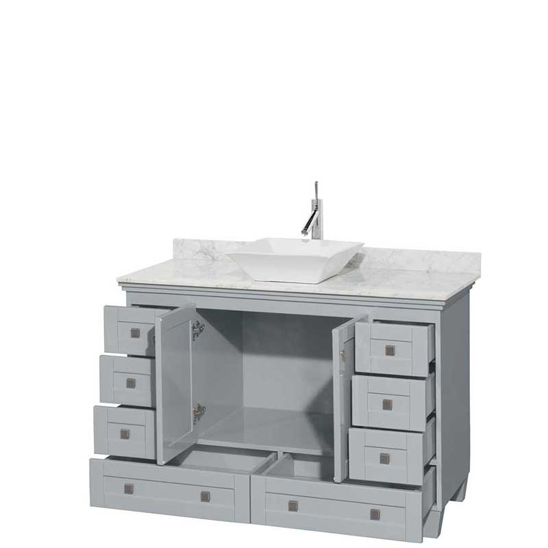 Acclaim 48" Single Bathroom Vanity in Oyster Gray, White Carrera Marble Countertop, Pyra White Porcelain Sink and No Mirror 2