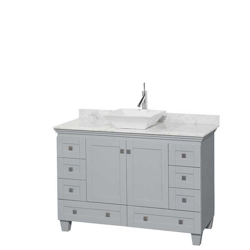 Acclaim 48" Single Bathroom Vanity in Oyster Gray, White Carrera Marble Countertop, Pyra White Porcelain Sink and No Mirror