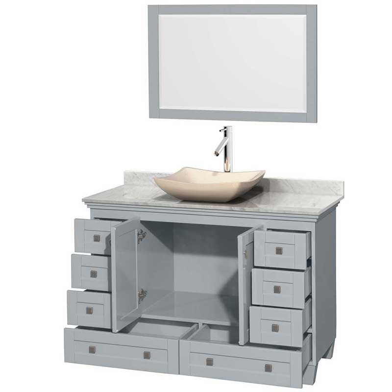 Acclaim 48" Single Bathroom Vanity in Oyster Gray, White Carrera Marble Countertop, Avalon Ivory Marble Sink and 24" Mirror 2