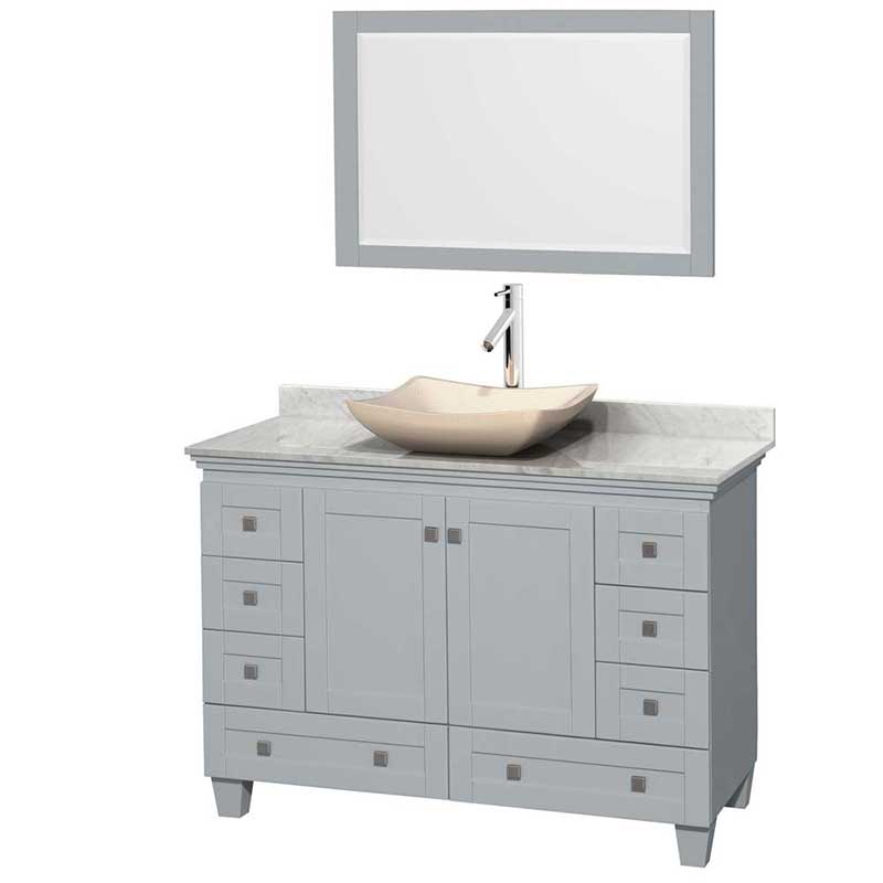 Acclaim 48" Single Bathroom Vanity in Oyster Gray, White Carrera Marble Countertop, Avalon Ivory Marble Sink and 24" Mirror