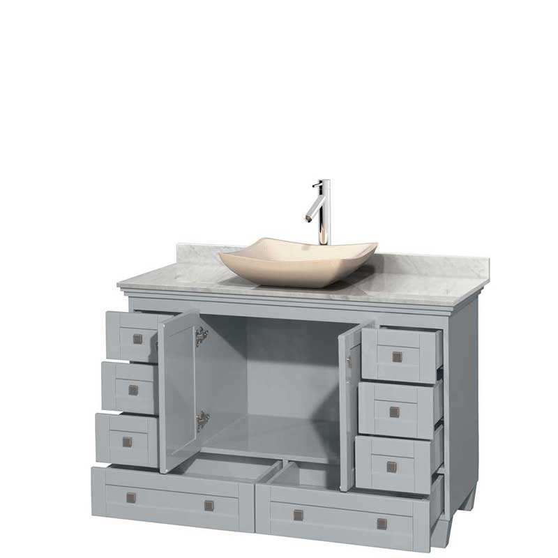 Acclaim 48" Single Bathroom Vanity in Oyster Gray, White Carrera Marble Countertop, Avalon Ivory Marble Sink and No Mirror 2