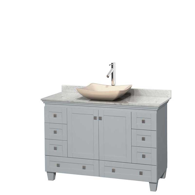 Acclaim 48" Single Bathroom Vanity in Oyster Gray, White Carrera Marble Countertop, Avalon Ivory Marble Sink and No Mirror