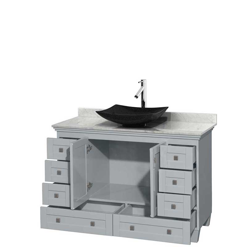 Acclaim 48" Single Bathroom Vanity in Oyster Gray, White Carrera Marble Countertop, Arista Black Granite Sink and No Mirror 2