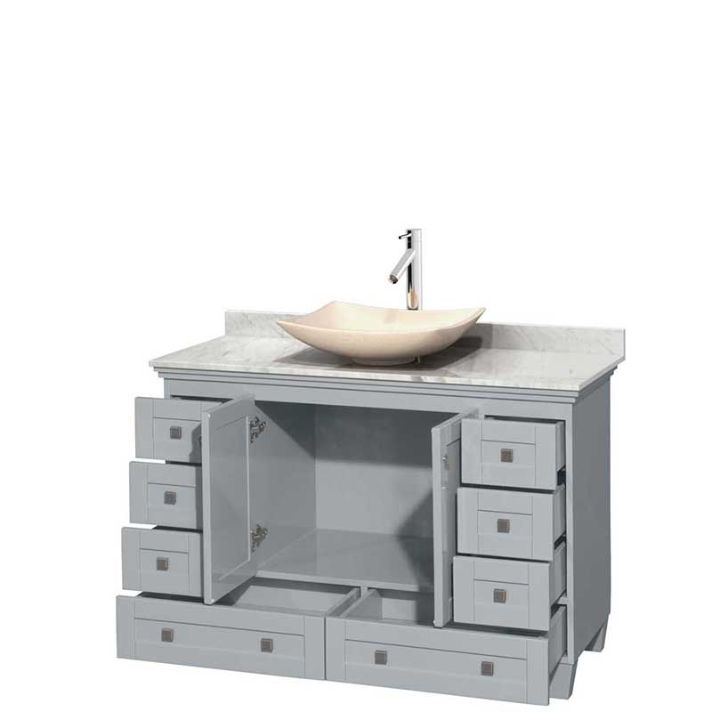 Acclaim 48" Single Bathroom Vanity in Oyster Gray, White Carrera Marble Countertop, Arista Ivory Marble Sink and No Mirror 2