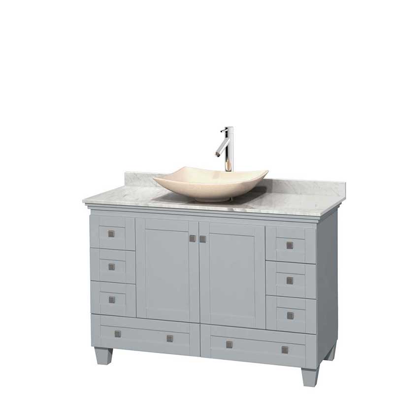 Acclaim 48" Single Bathroom Vanity in Oyster Gray, White Carrera Marble Countertop, Arista Ivory Marble Sink and No Mirror