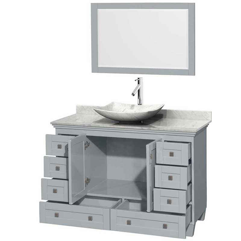 Acclaim 48" Single Bathroom Vanity in Oyster Gray, White Carrera Marble Countertop, Arista White Carrera Marble Sink and 24" Mirror 2