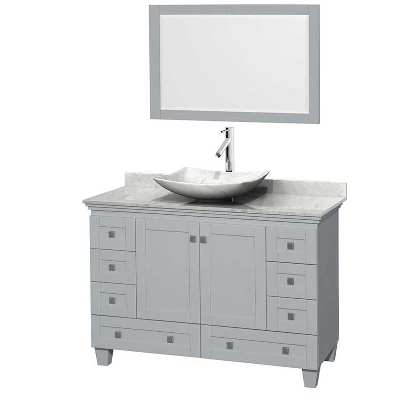 Acclaim 48" Single Bathroom Vanity in Oyster Gray, White Carrera Marble Countertop, Arista White Carrera Marble Sink and 24" Mirror