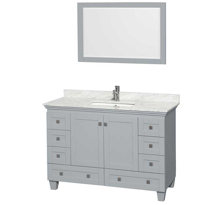 Acclaim 48" Single Bathroom Vanity in Oyster Gray, White Carrera Marble Countertop, Undermount Square Sink and 24" Mirror