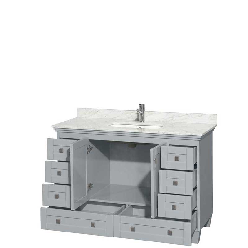 Acclaim 48" Single Bathroom Vanity in Oyster Gray, White Carrera Marble Countertop, Undermount Square Sink and No Mirror 2
