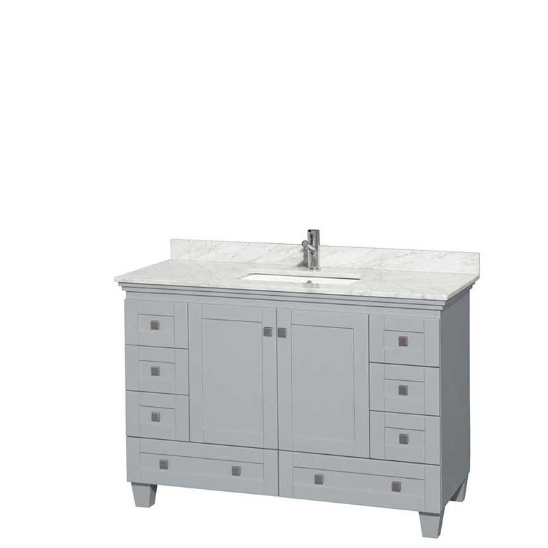 Acclaim 48" Single Bathroom Vanity in Oyster Gray, White Carrera Marble Countertop, Undermount Square Sink and No Mirror