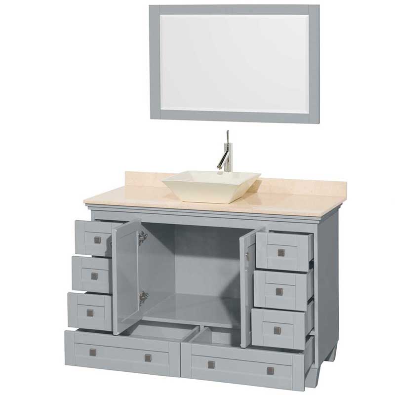 Acclaim 48" Single Bathroom Vanity in Oyster Gray, Ivory Marble Countertop, Pyra Bone Porcelain Sink and 24" Mirror 2