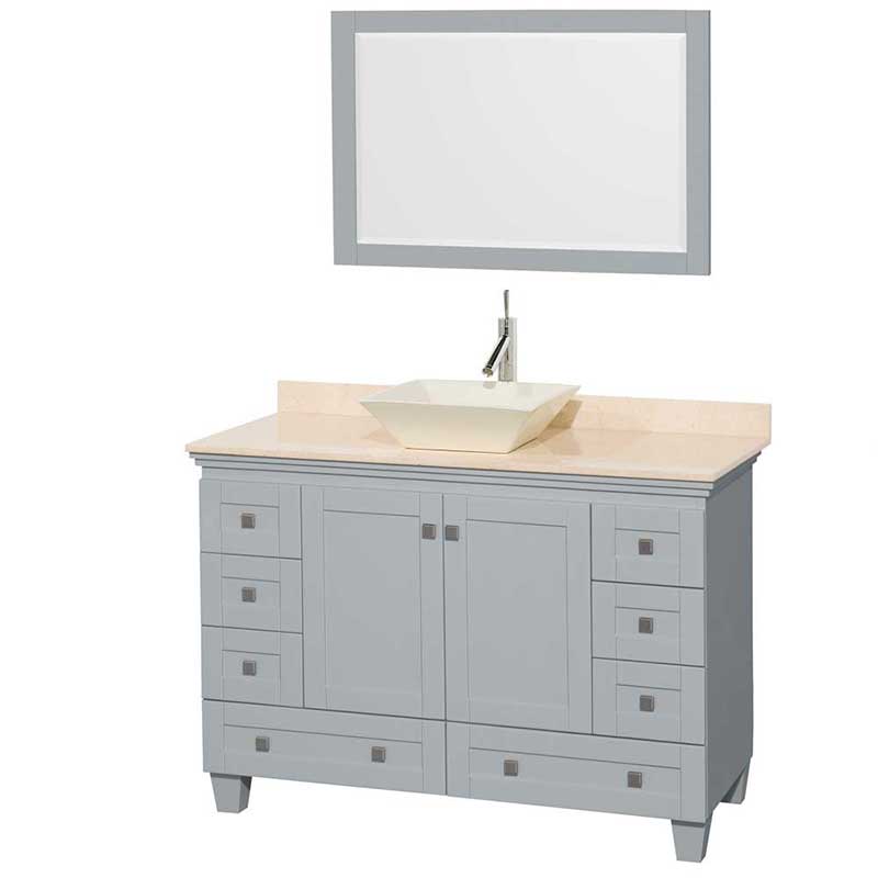 Acclaim 48" Single Bathroom Vanity in Oyster Gray, Ivory Marble Countertop, Pyra Bone Porcelain Sink and 24" Mirror