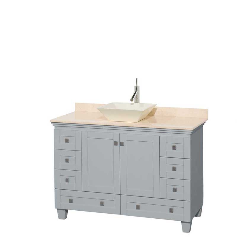 Acclaim 48" Single Bathroom Vanity in Oyster Gray, Ivory Marble Countertop, Pyra Bone Porcelain Sink and No Mirror