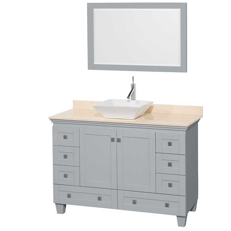 Acclaim 48" Single Bathroom Vanity in Oyster Gray, Ivory Marble Countertop, Pyra White Porcelain Sink and 24" Mirror