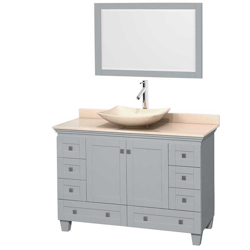 Acclaim 48" Single Bathroom Vanity in Oyster Gray, Ivory Marble Countertop, Arista Ivory Marble Sink and 24" Mirror