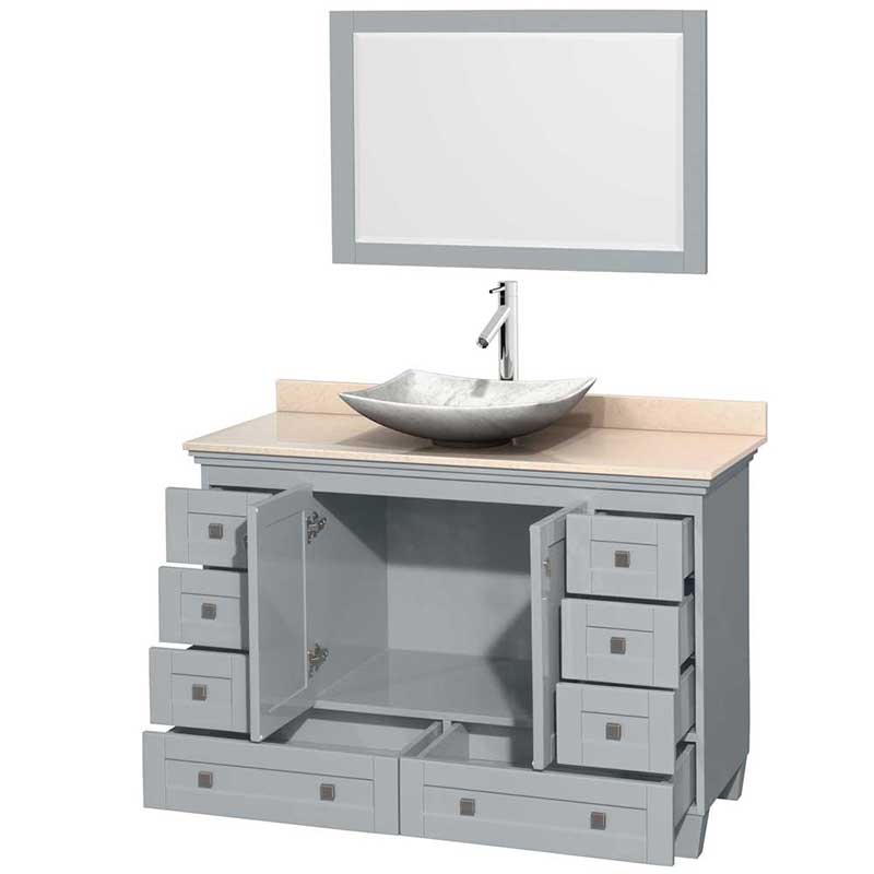 Acclaim 48" Single Bathroom Vanity in Oyster Gray, Ivory Marble Countertop, Arista White Carrera Marble Sink and 24" Mirror 2