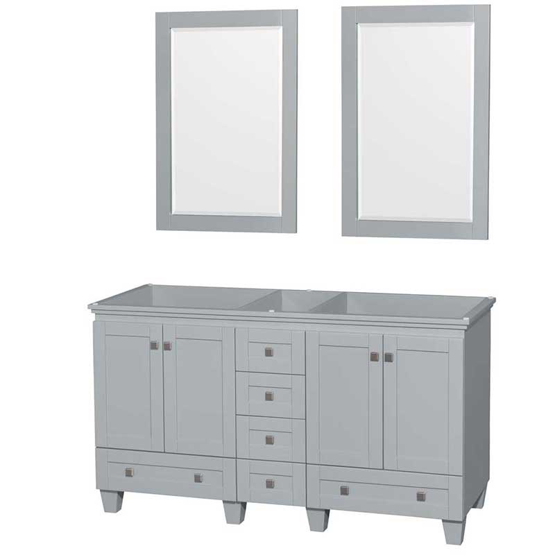 Acclaim 60" Double Bathroom Vanity in Oyster Gray, No Countertop, No Sinks and 24" Mirrors
