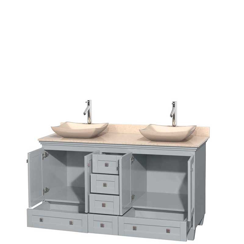Acclaim 60" Double Bathroom Vanity in Oyster Gray, Ivory Marble Countertop, Avalon Ivory Marble Sinks and No Mirrors 2