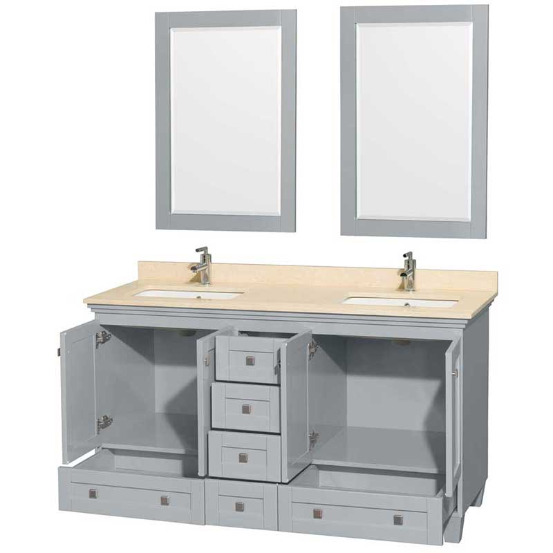 Acclaim 60" Double Bathroom Vanity in Oyster Gray, Ivory Marble Countertop, Undermount Square Sinks and 24" Mirrors 2