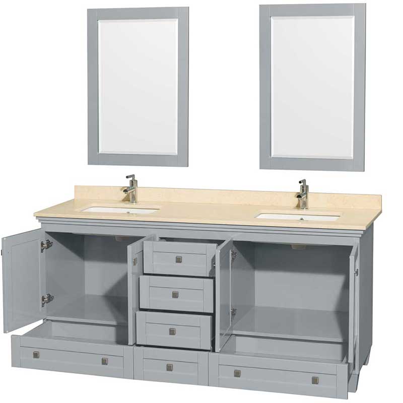 Acclaim 72" Double Bathroom Vanity in Oyster Gray, Ivory Marble Countertop, Undermount Square Sinks and 24" Mirrors 2